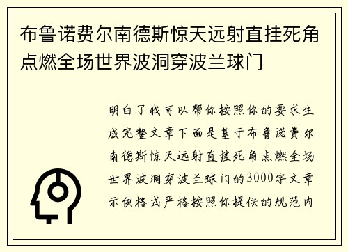 布鲁诺费尔南德斯惊天远射直挂死角点燃全场世界波洞穿波兰球门